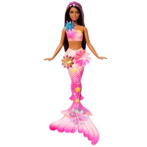 Barbie Flower Magic Mermaid Toy Doll With Surprise Blooming Flowers Feature & Pearl Headband Accessory