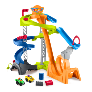 Little People Hot Wheels Circuit Cascades Spirales, 2 Véhicules