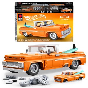 Mattel Brick Shop Hot Wheels Custom ’62 Chevy Pickup Building Toy Kit (858 Pieces), For Collectors